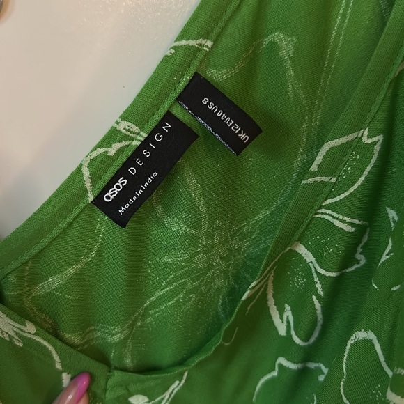 ASOS | Green Floral V-Neck Spaghetti Strap Dress - Picture 7 of 16